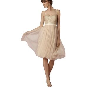 BHLDN Needle & Thread Coppelia Gold and Cream Midi Dress Size 10 NWT